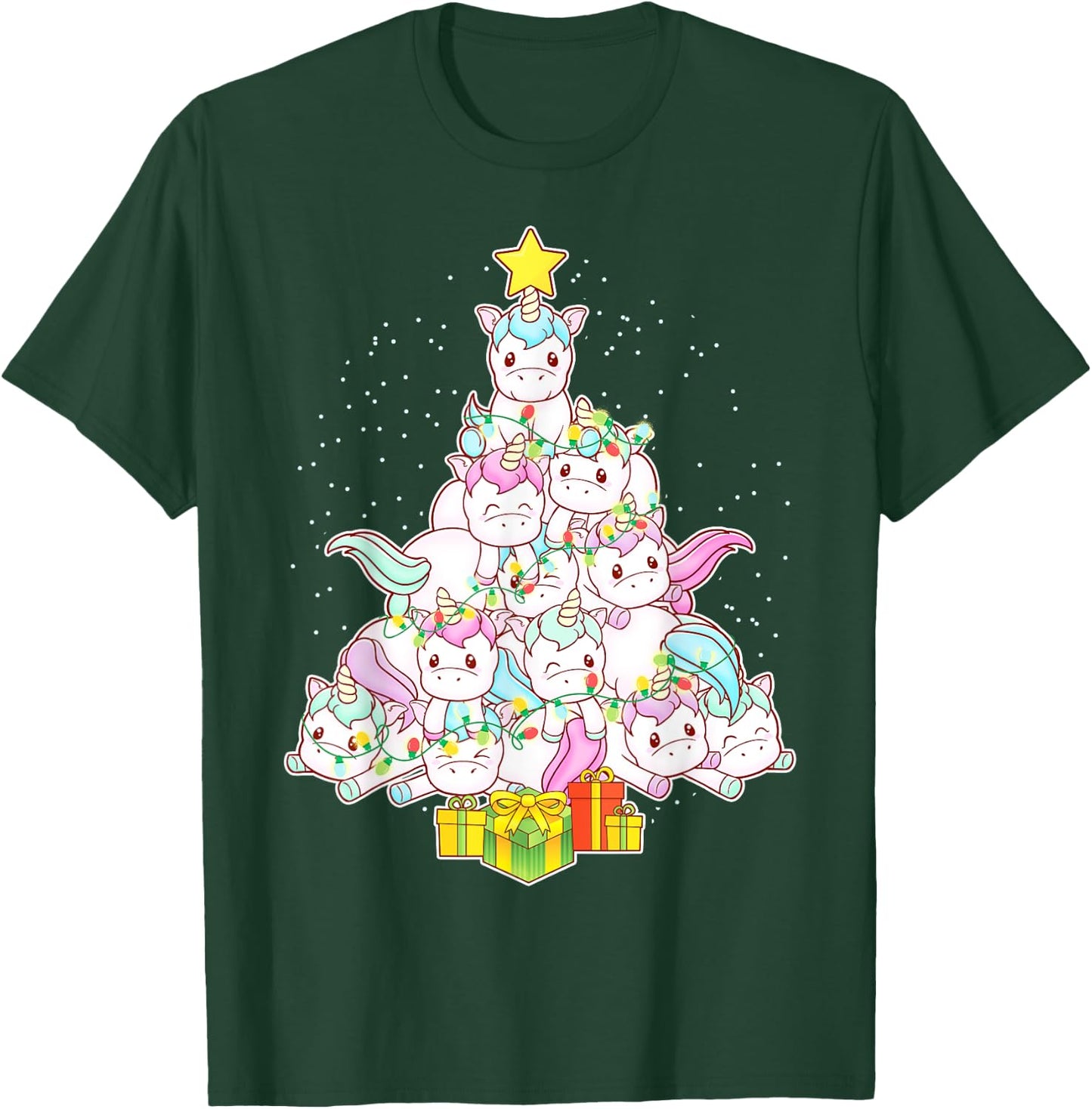 Unicorns Christmas Tree Unicorn Cute Girls Women Mom Kids T-Shirt - T-Shirt | Forest
