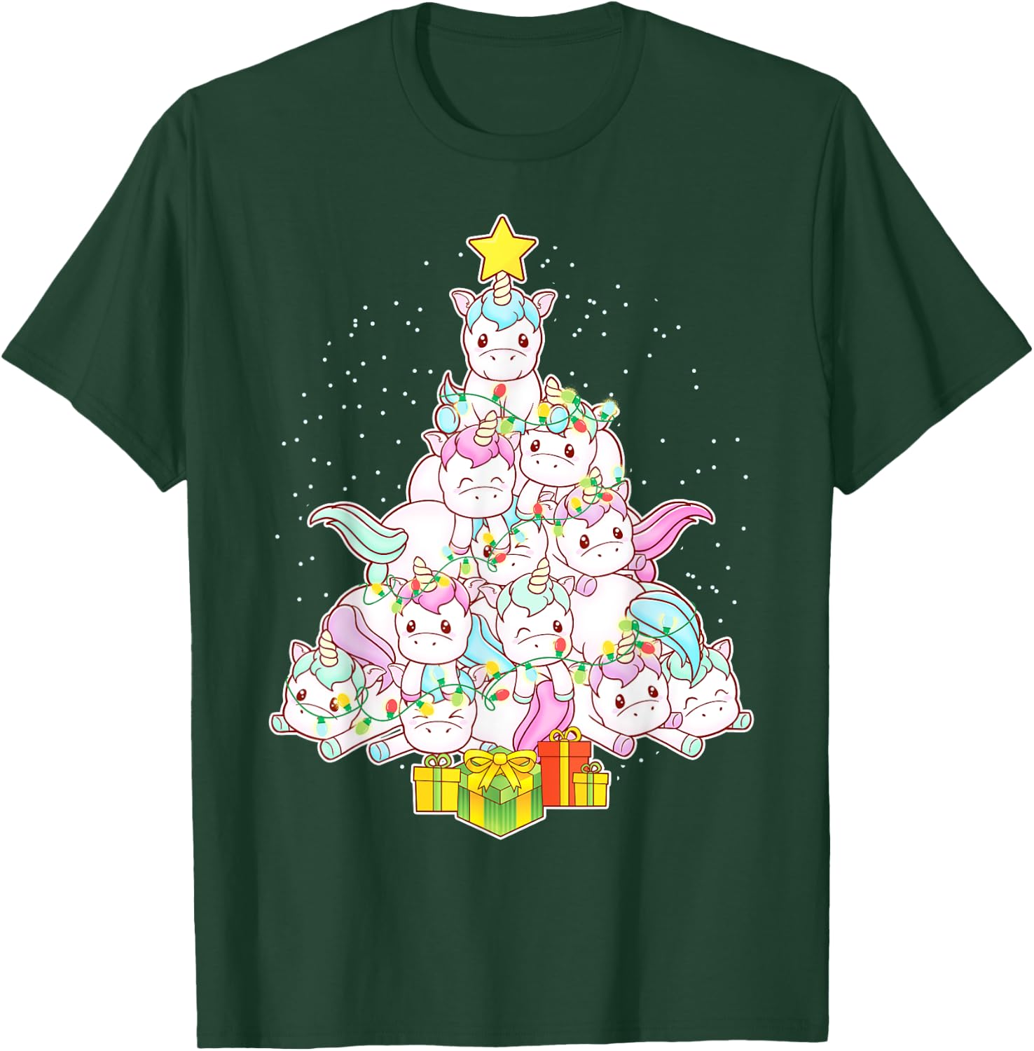 Unicorns Christmas Tree Unicorn Cute Girls Women Mom Kids T-Shirt - T-Shirt | Forest
