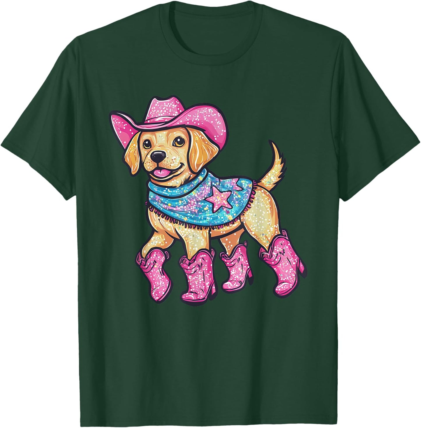 Cute Dog In Pink Cowboy Hat Boots Western Cowgirl Dog Lover T-Shirt - T-Shirt | Forest