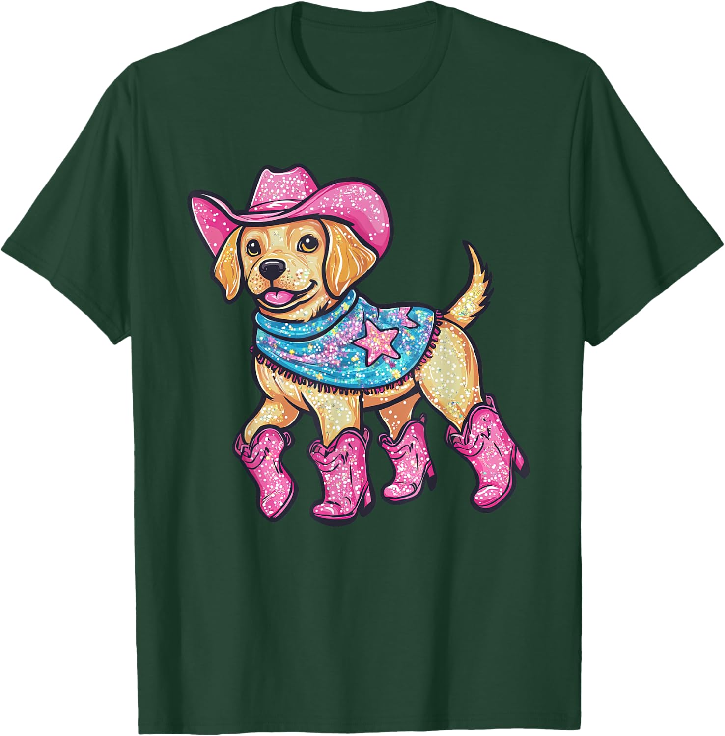 Cute Dog In Pink Cowboy Hat Boots Western Cowgirl Dog Lover T-Shirt - T-Shirt | Forest