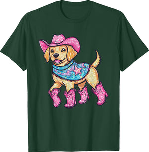 Cute Dog In Pink Cowboy Hat Boots Western Cowgirl Dog Lover T-Shirt - T-Shirt | Forest