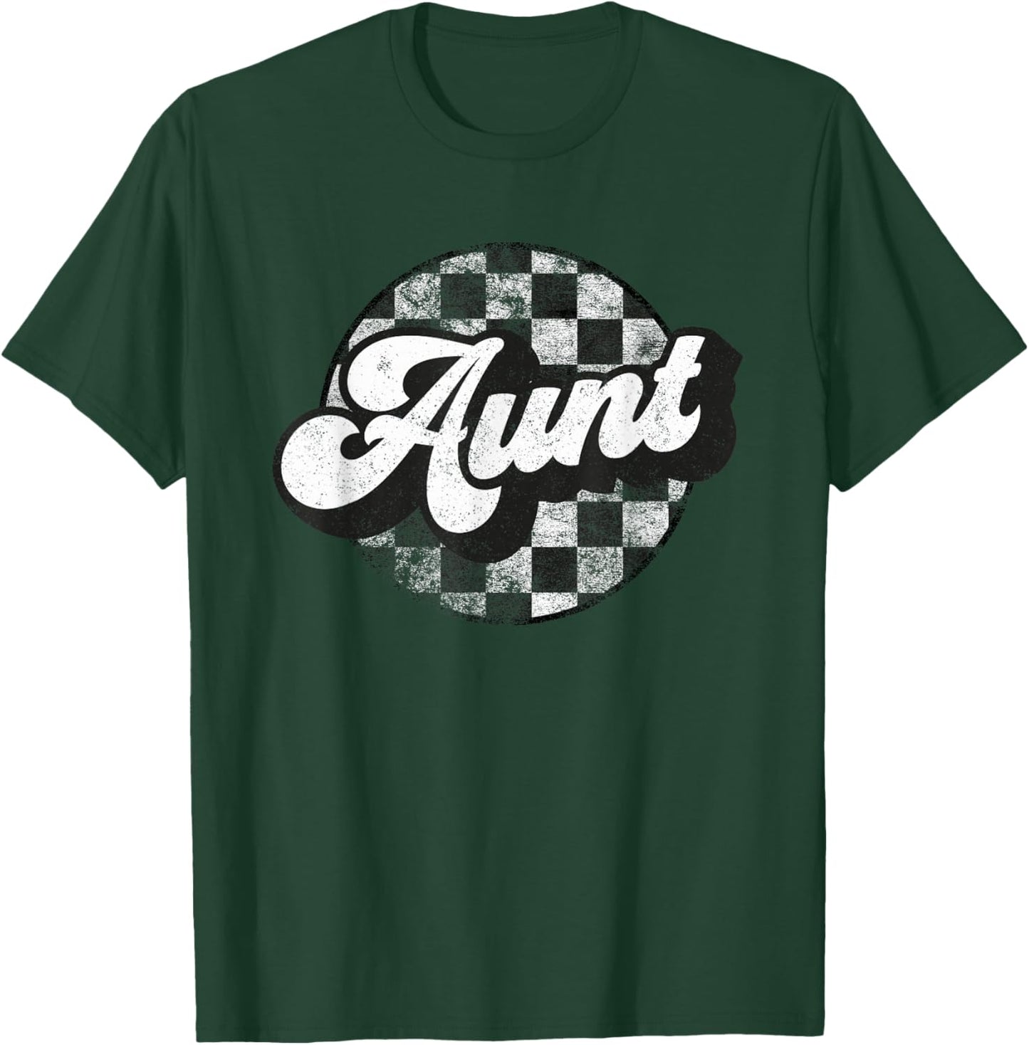 Funny Retro Checkered Aunt Race Vintage Matching Family Race T-Shirt - T-Shirt | Forest