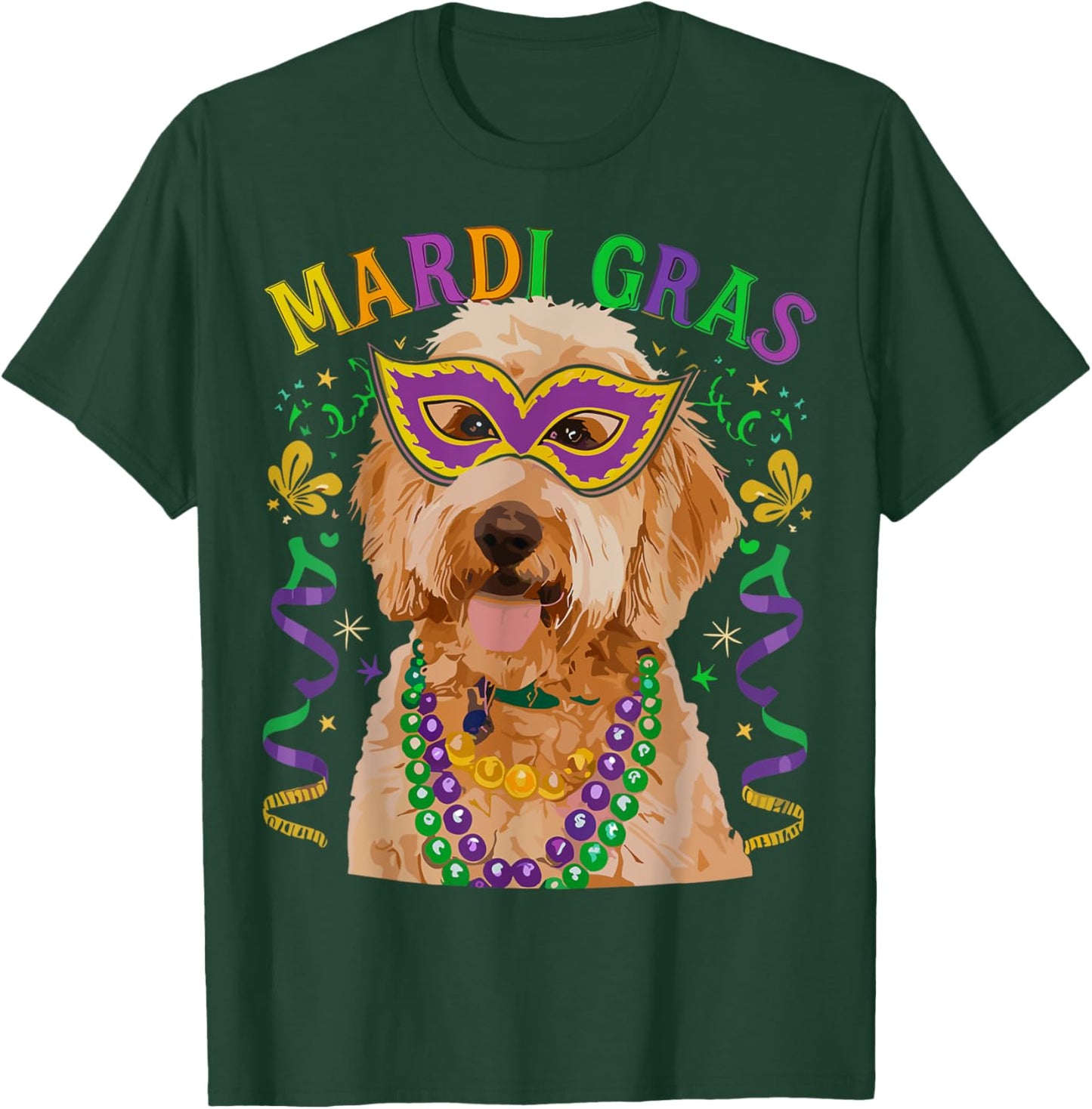 Golden Doodle Mardi Gras Beads Fleur De Lis For Dog Mom Dad T-Shirt - T-Shirt | Forest
