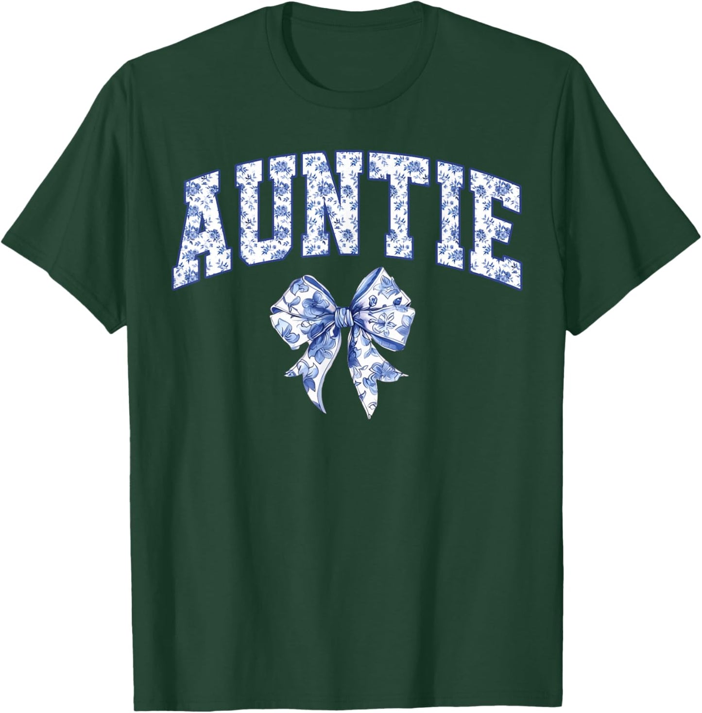 Auntie Coquette Toile Blue Bow Floral Family Matching T-Shirt - T-Shirt | Forest