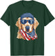 Golden Retriever Sunglasses Bandana Patriotic American Flag Women Kids Men T-Shirt - T-Shirt | Forest