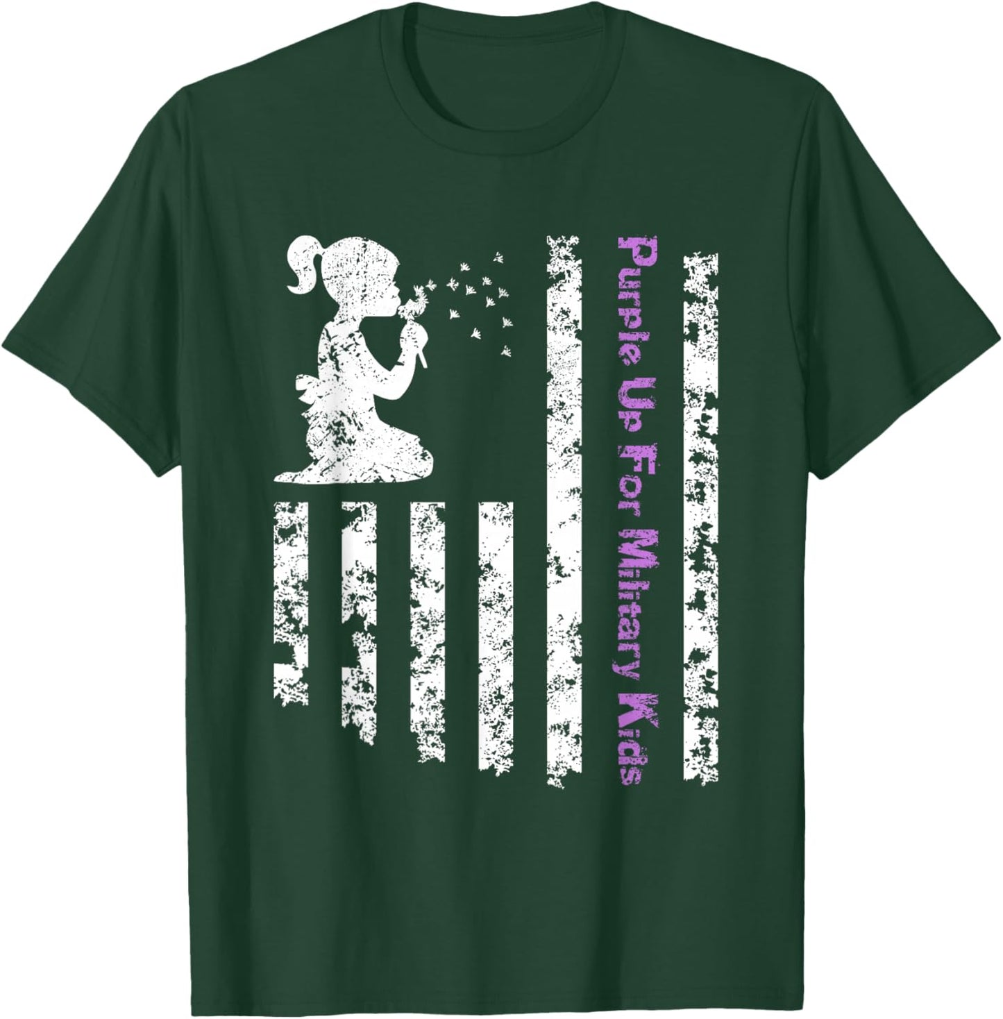 Purple Up For Military Kids Army Child Dandelion US Flag T-Shirt - T-Shirt | Forest