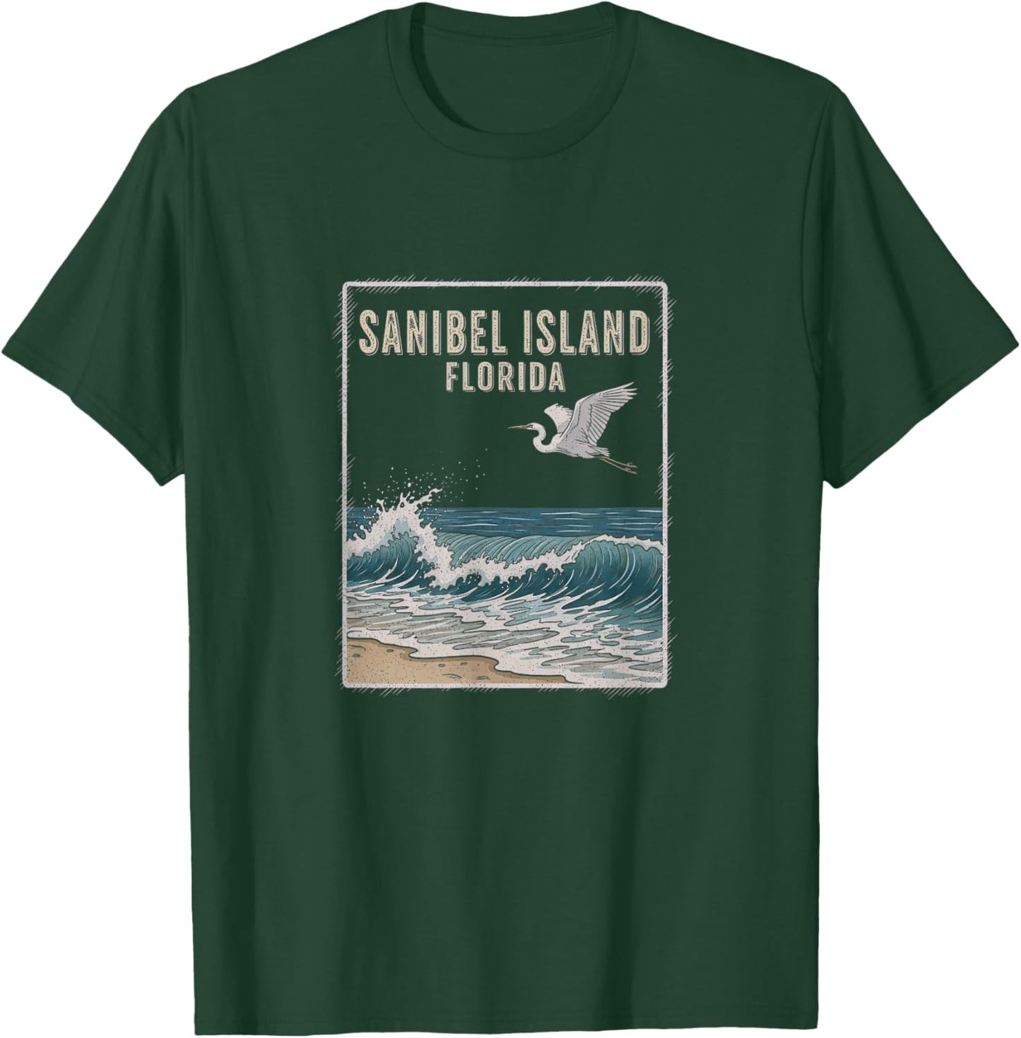 Vintage Sanibel Island Florida Drawing Art Design T-Shirt - T-Shirt | Forest