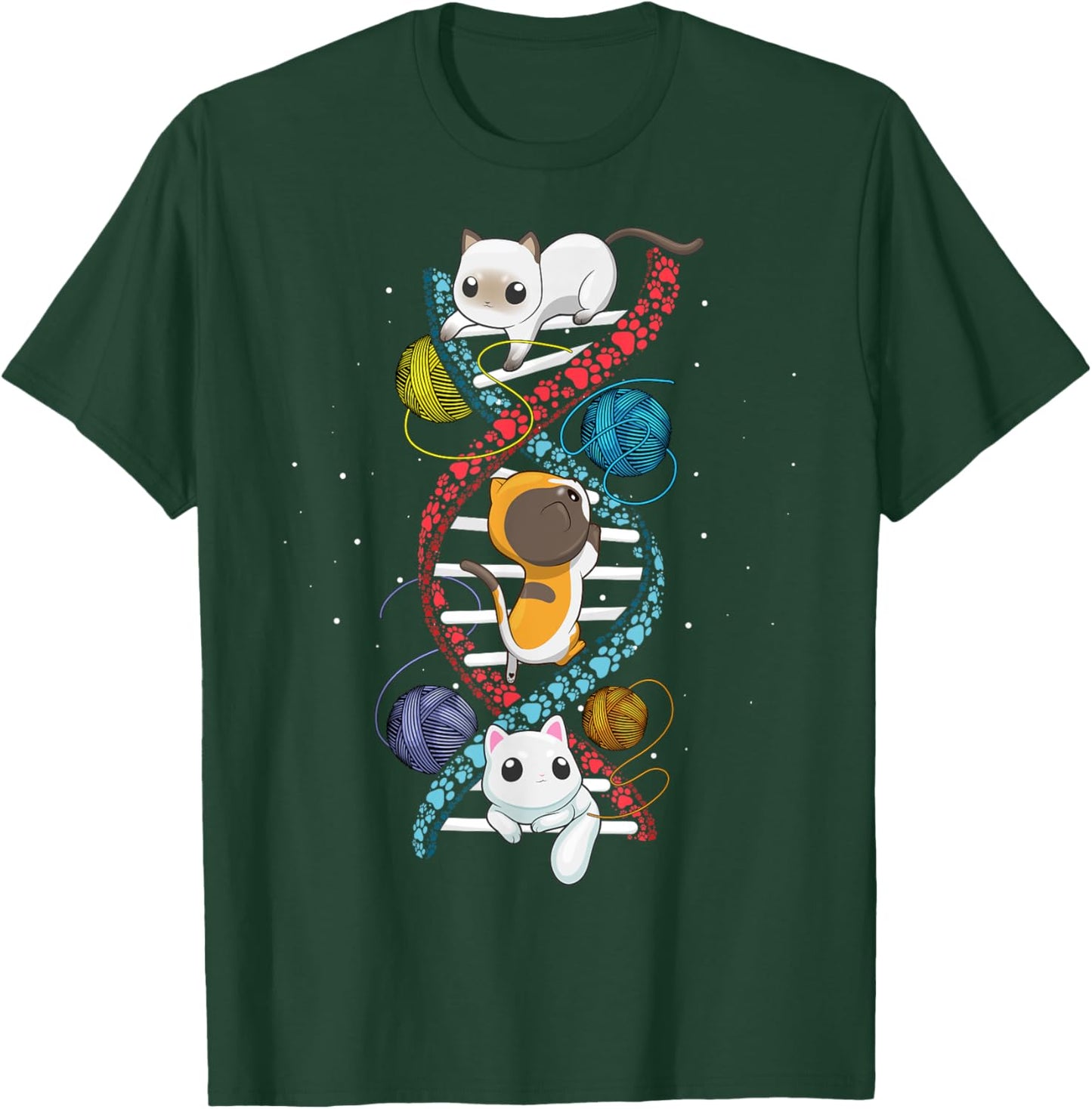 Cats DNA Cat Molecular Helix Genetics Biology Kitten Geek Men Women Girls Kids T-Shirt - T-Shirt | Forest