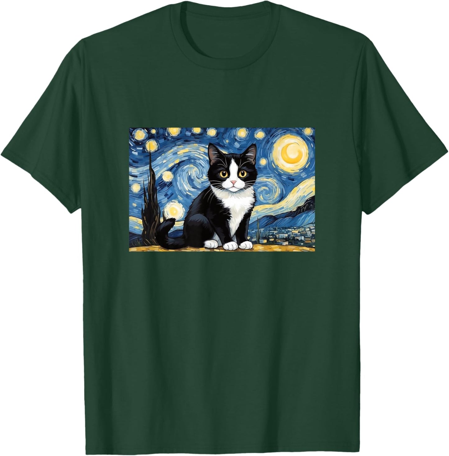 Cat Tuxedo Funny Design Starry Night T-Shirt - T-Shirt | Forest