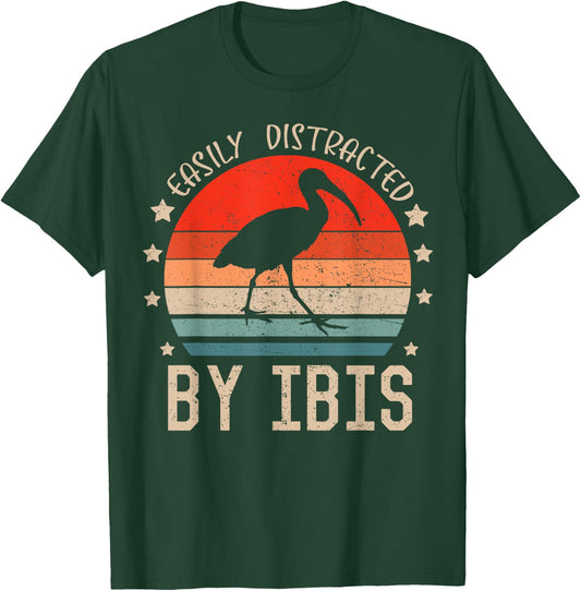 Easily Distracted By Ibis Retro Funny Birds Ibis Lover T-Shirt - T-Shirt | Forest