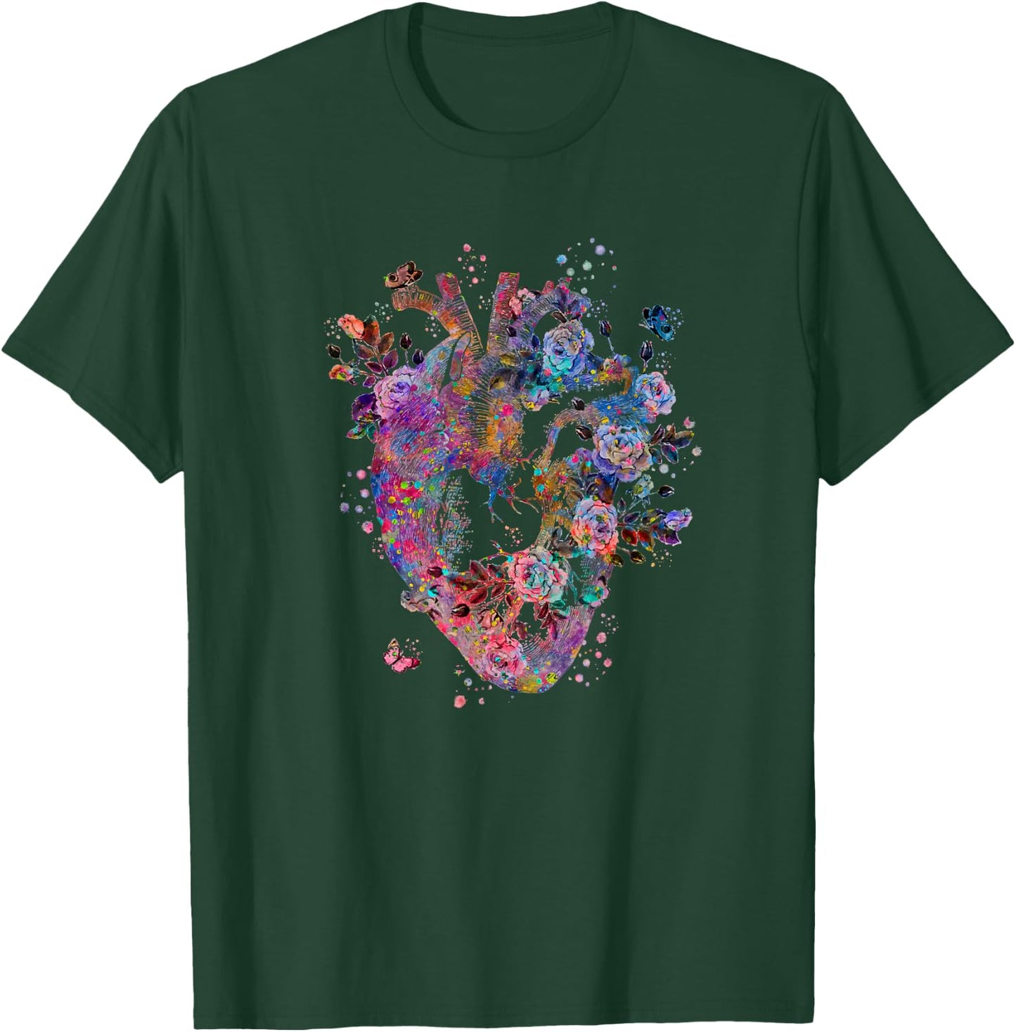 Floral Anatomical Human Heart Graphic Cardiologist Gift T-Shirt - T-Shirt | Forest