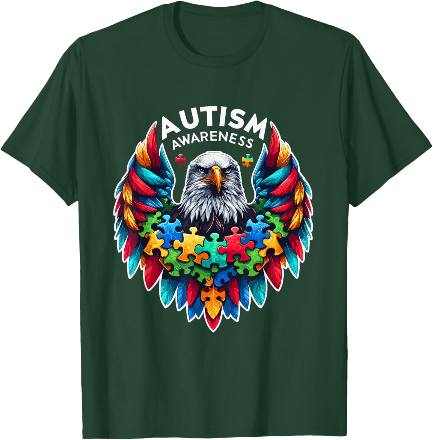 Autism Awareness puzzle pieces eagle T-Shirt - T-Shirt | Forest