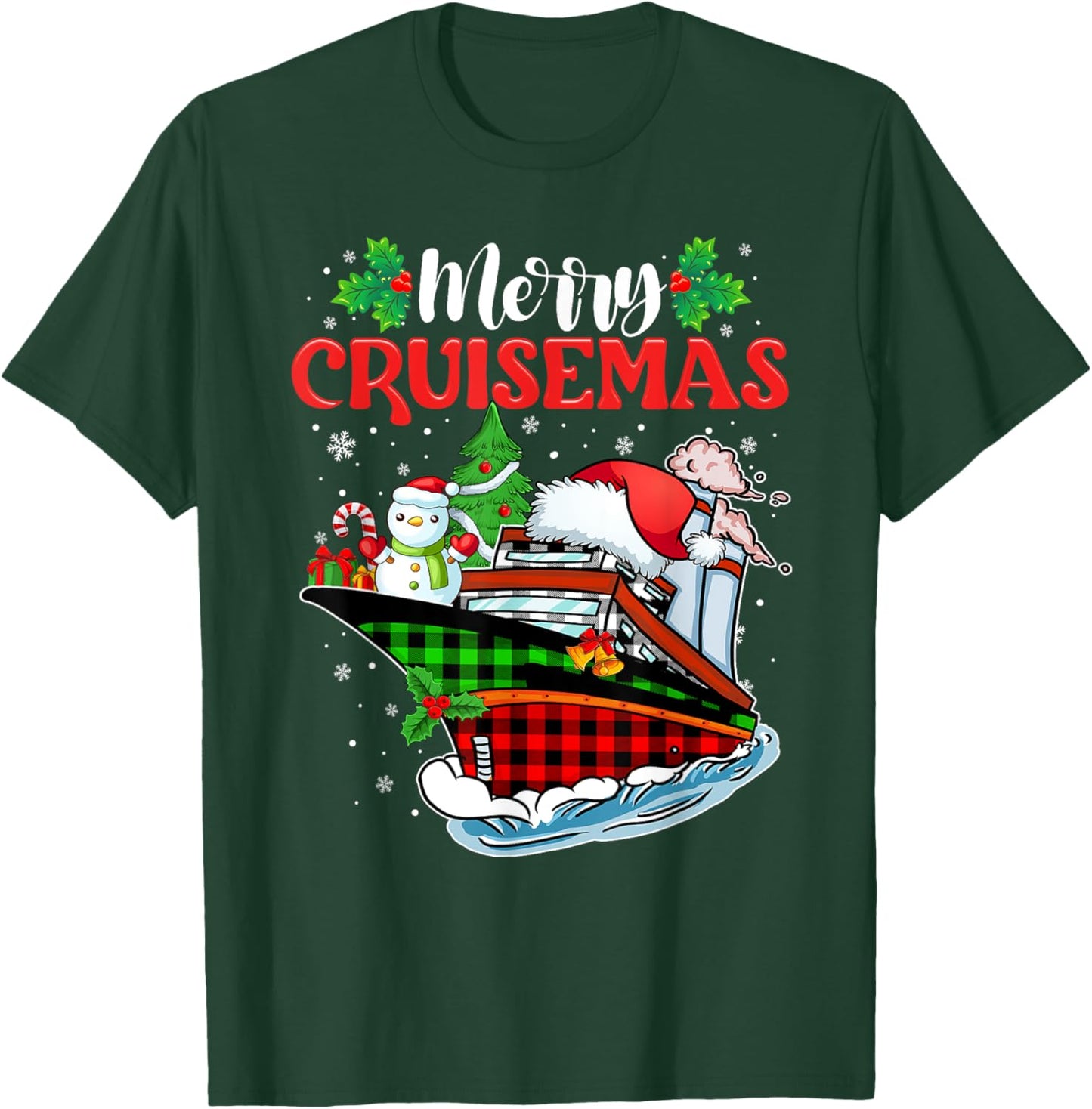 Merry Cruisemas 2025 Christmas Santa Reindeer Cruise Ship T-Shirt - T-Shirt | Forest