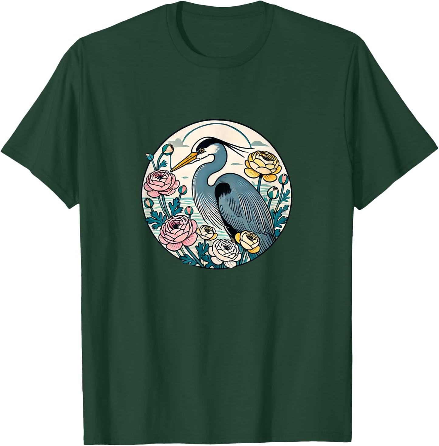 Great Blue Heron Illustration Bird Lover Herons T-Shirt - T-Shirt | Forest