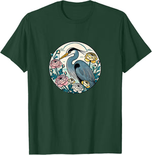 Great Blue Heron Illustration Bird Lover Herons T-Shirt - T-Shirt | Forest