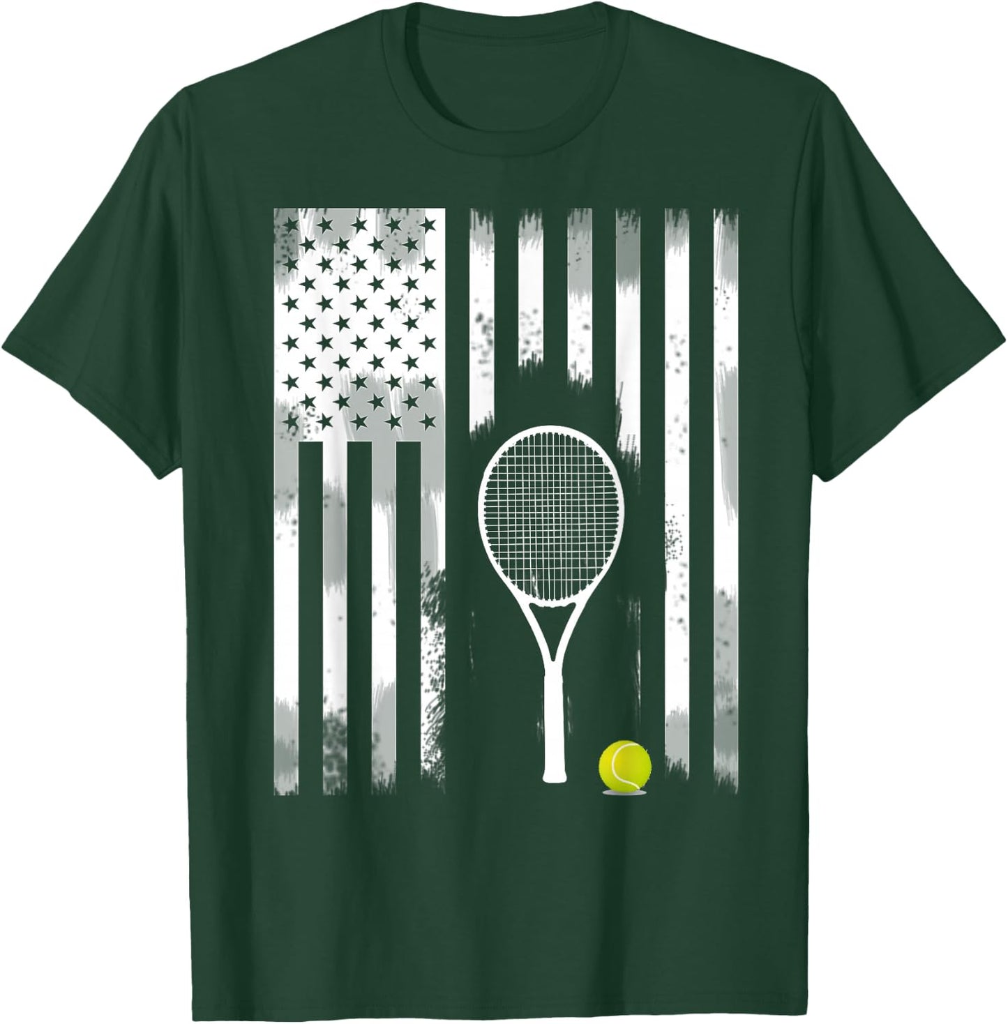 Tennis American Flag USA America Tennis Open Patriot T-Shirt - T-Shirt | Forest