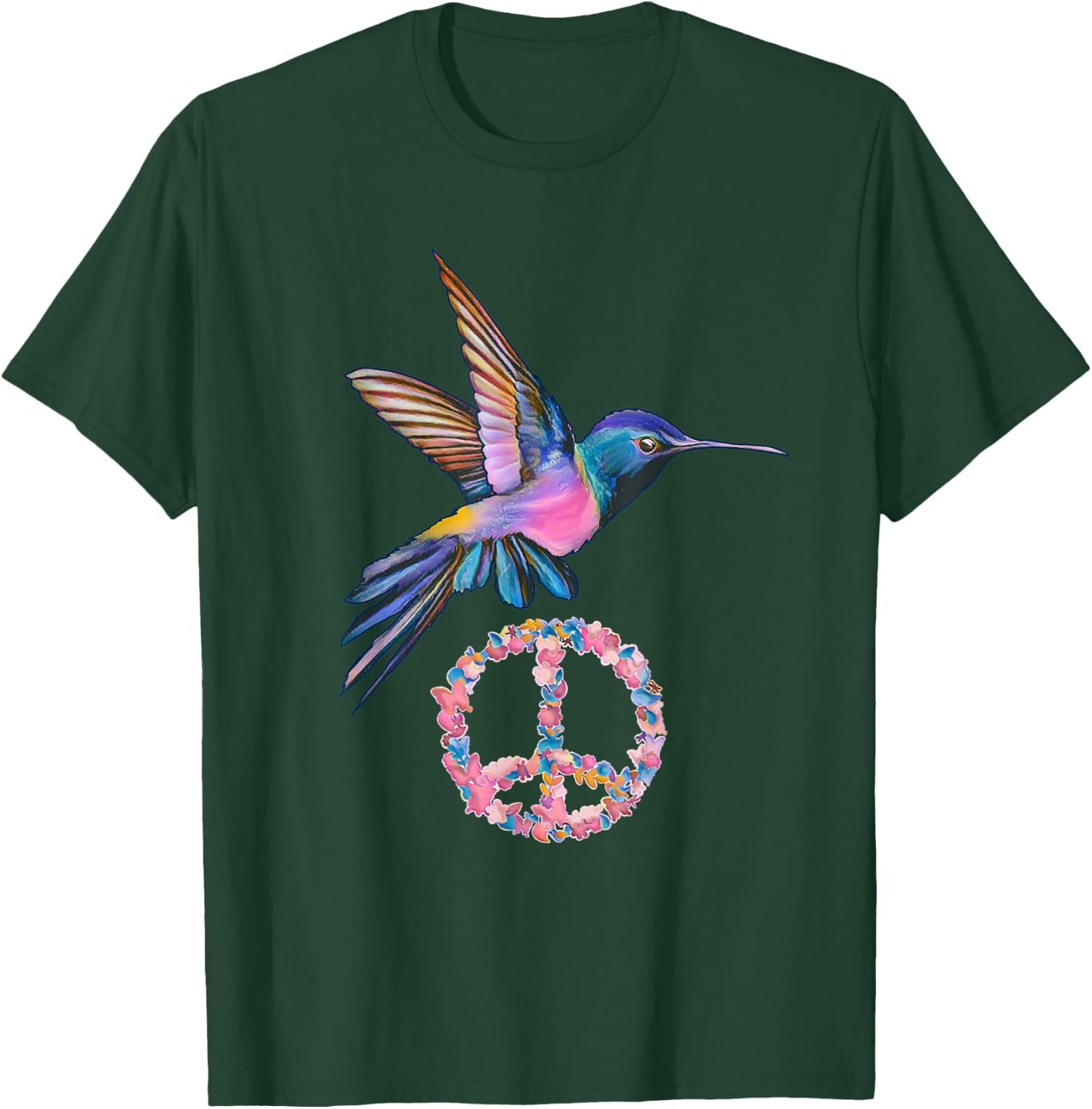 HUMMINGBIRD PEACE BIRD FLOWER POWER Hippie gift women T-Shirt - T-Shirt | Forest