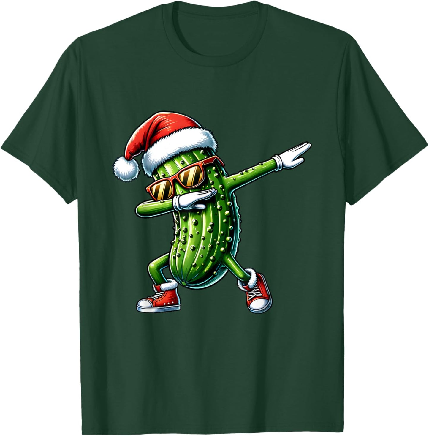 Christmas Pickle Santa Hat Dabbing Cucumber T-Shirt - T-Shirt | Forest