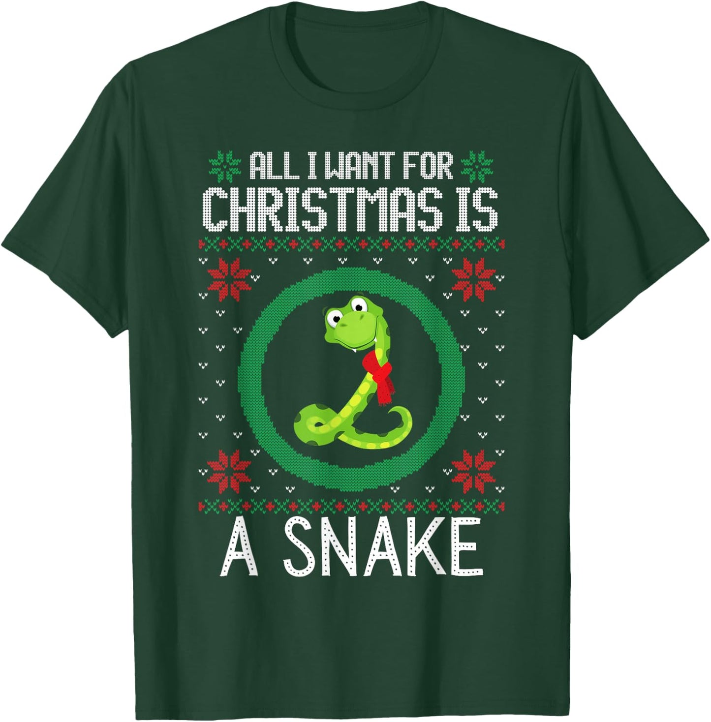 All I Want for Christmas is A Snake Funny Xmas Sweater Retro T-Shirt - T-Shirt | Forest