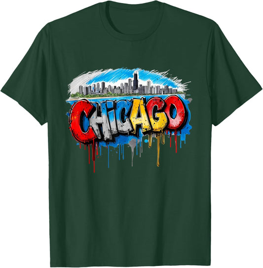 Chicago Skyline Willis Tower Chi-Town Graffiti Art T-Shirt - T-Shirt | Forest