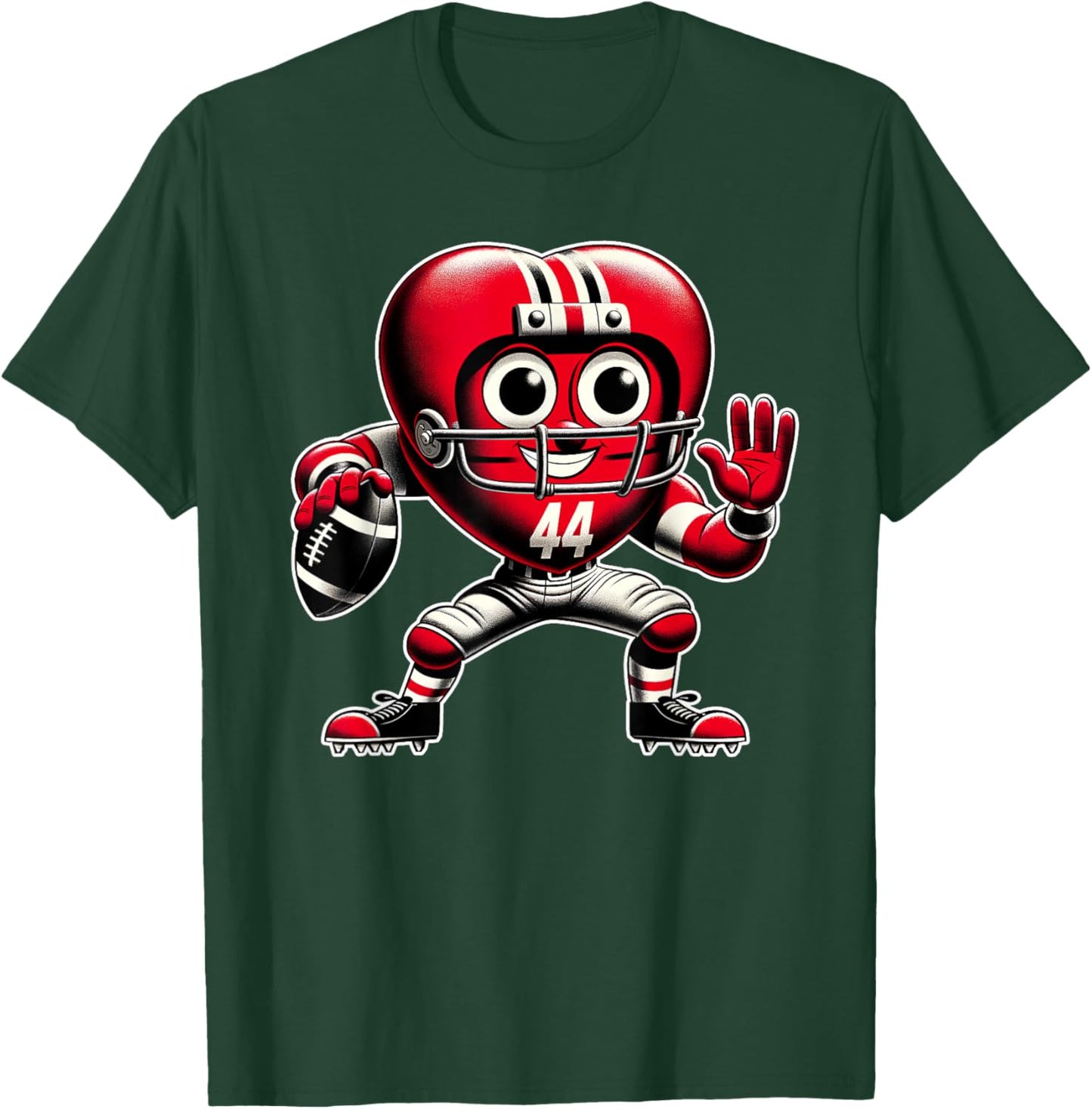 Valentine's Day Heart Retro Football Quarterback T-Shirt - T-Shirt | Forest