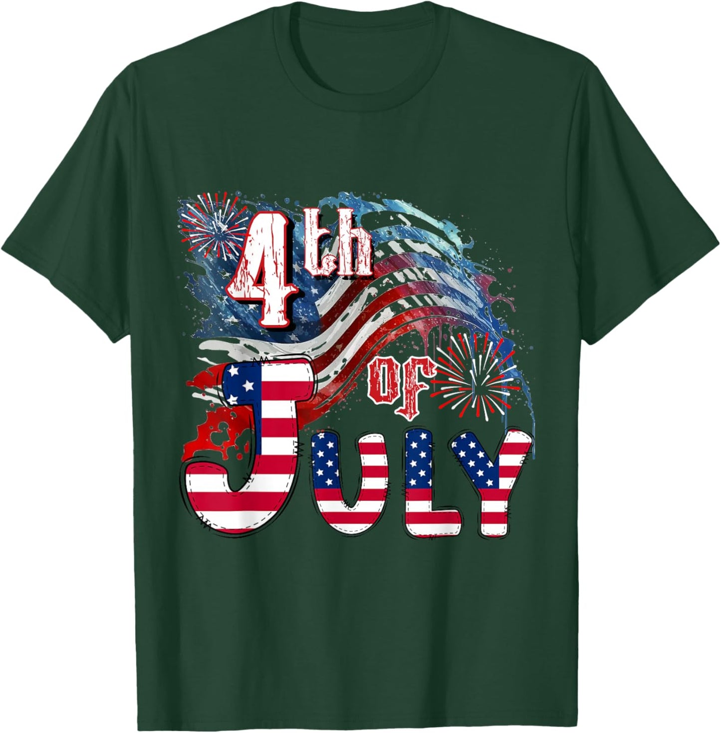 Fireworks Happy 4th Of July US Flag American 4th Of July T-Shirt - T-Shirt | Forest