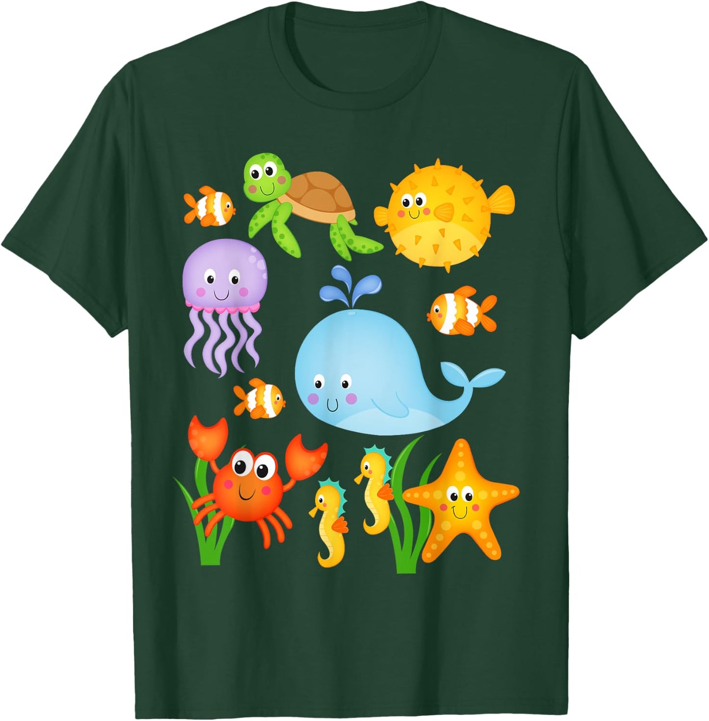 Sea Ocean Animals Whale Octopus Starfish Crab Kids Toddlers T-Shirt - T-Shirt | Forest