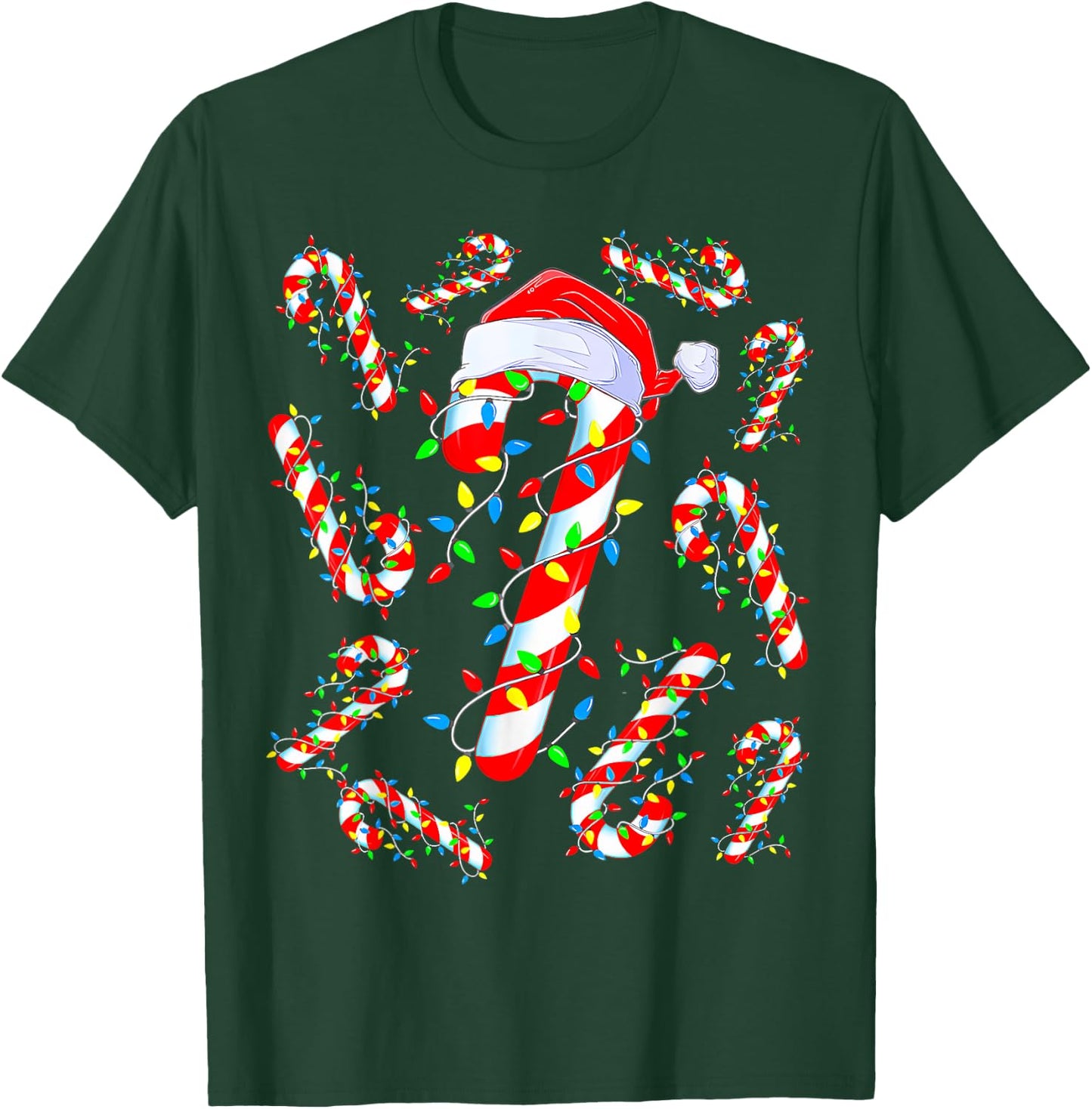 Red And White Candy Cane Santa Christmas Funny Xmas Lights T-Shirt - T-Shirt | Forest