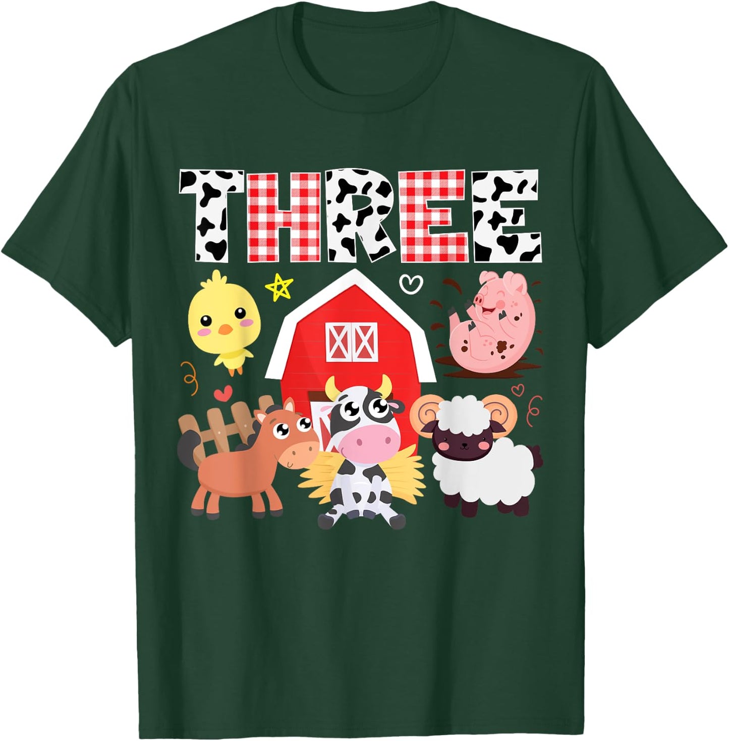3rd Birthday Three Year Farm Theme Animals Birthday Party T-Shirt - T-Shirt | Forest