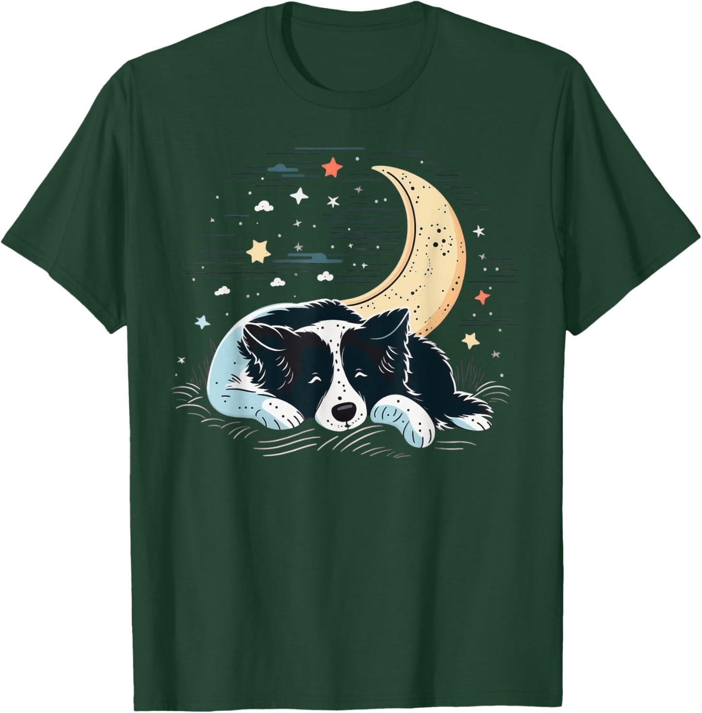 Napping Border Collie pajama on Border Collie Sleeping T-Shirt - T-Shirt | Forest