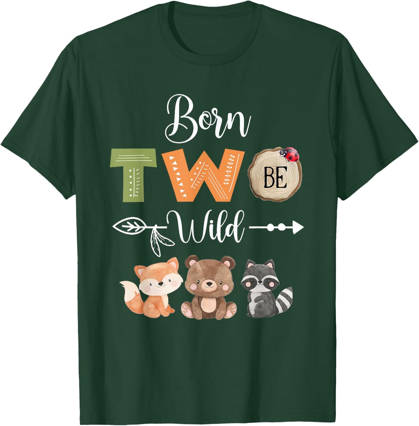 Born Two Be Wild Woodland Wild Child 2nd Birthday 2 Year Old T-Shirt - T-Shirt | Forest