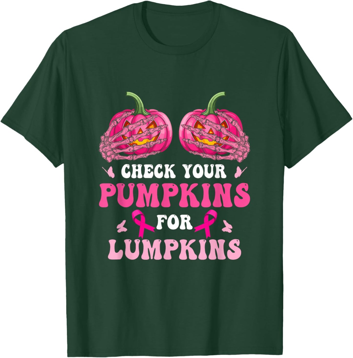 Check Your Pumpkins Breast Cancer Awareness Halloween T-Shirt - T-Shirt | Forest