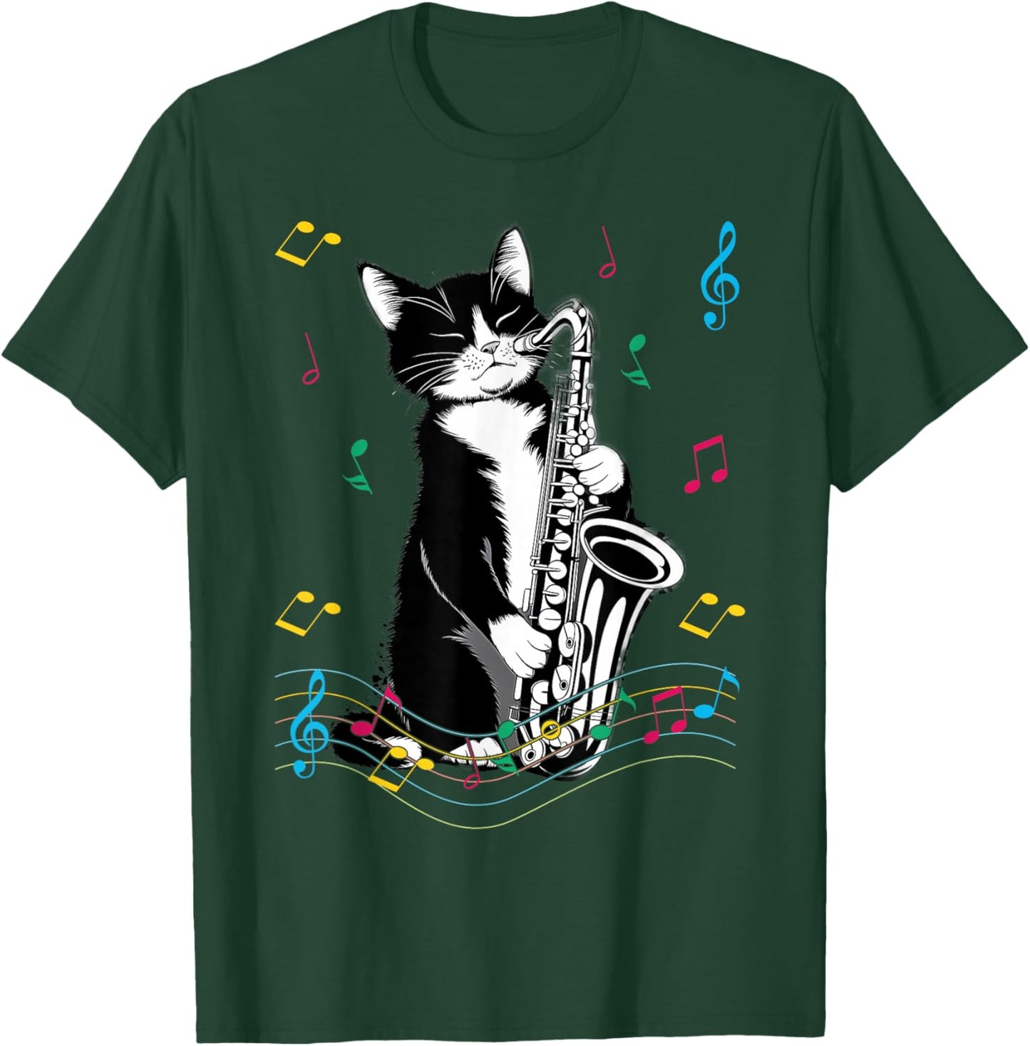 Cat Playing Saxophone Funny Cat Jazz Sax Music Saxophonist T-Shirt - T-Shirt | Forest