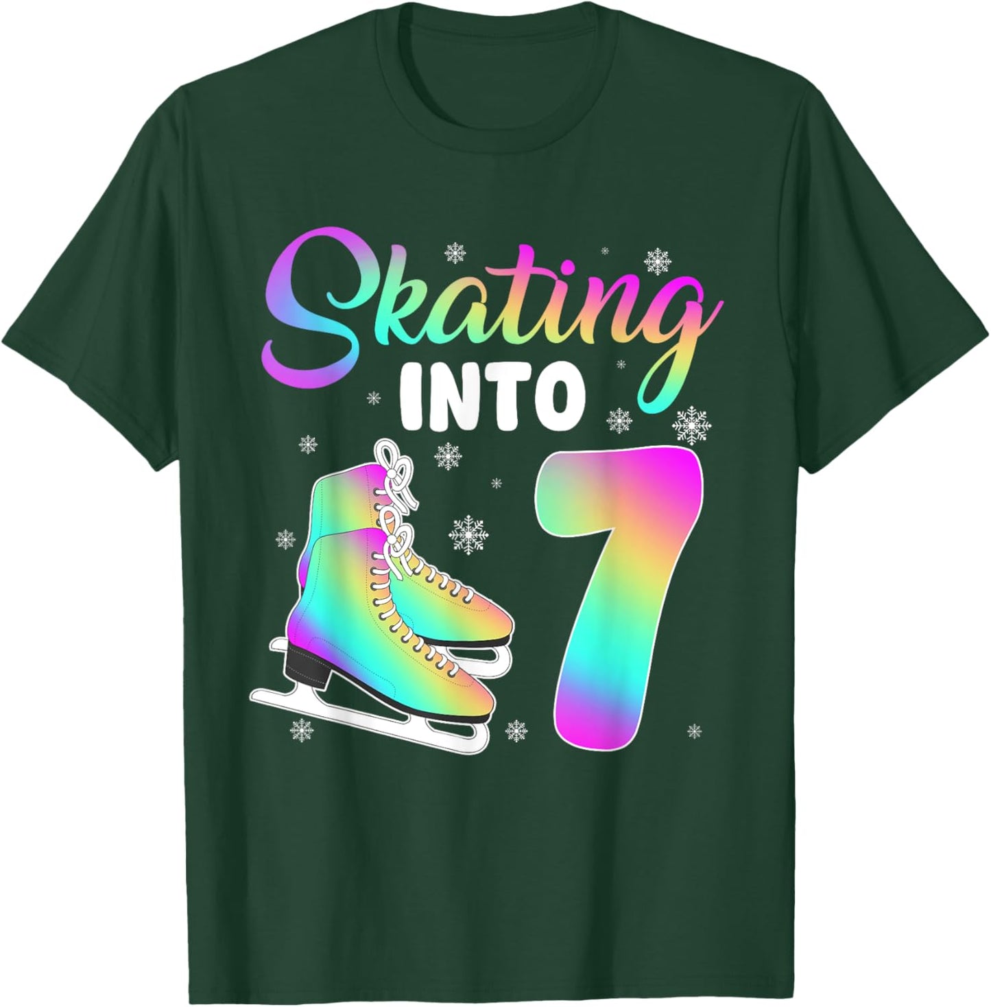 Skating Into 7th Birthday Ice Skating Girl 7 Year Old T-Shirt - T-Shirt | Forest