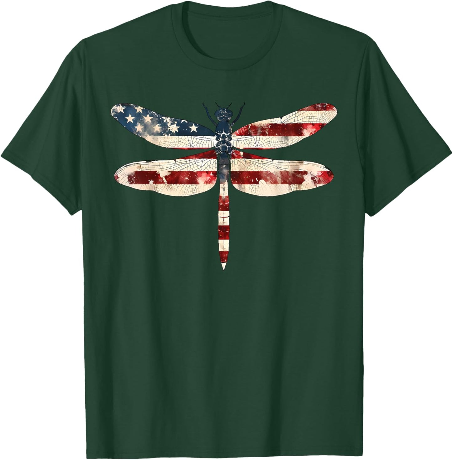American Flag Dragonfly Patriotic 4th of July Red White Blue T-Shirt - T-Shirt | Forest