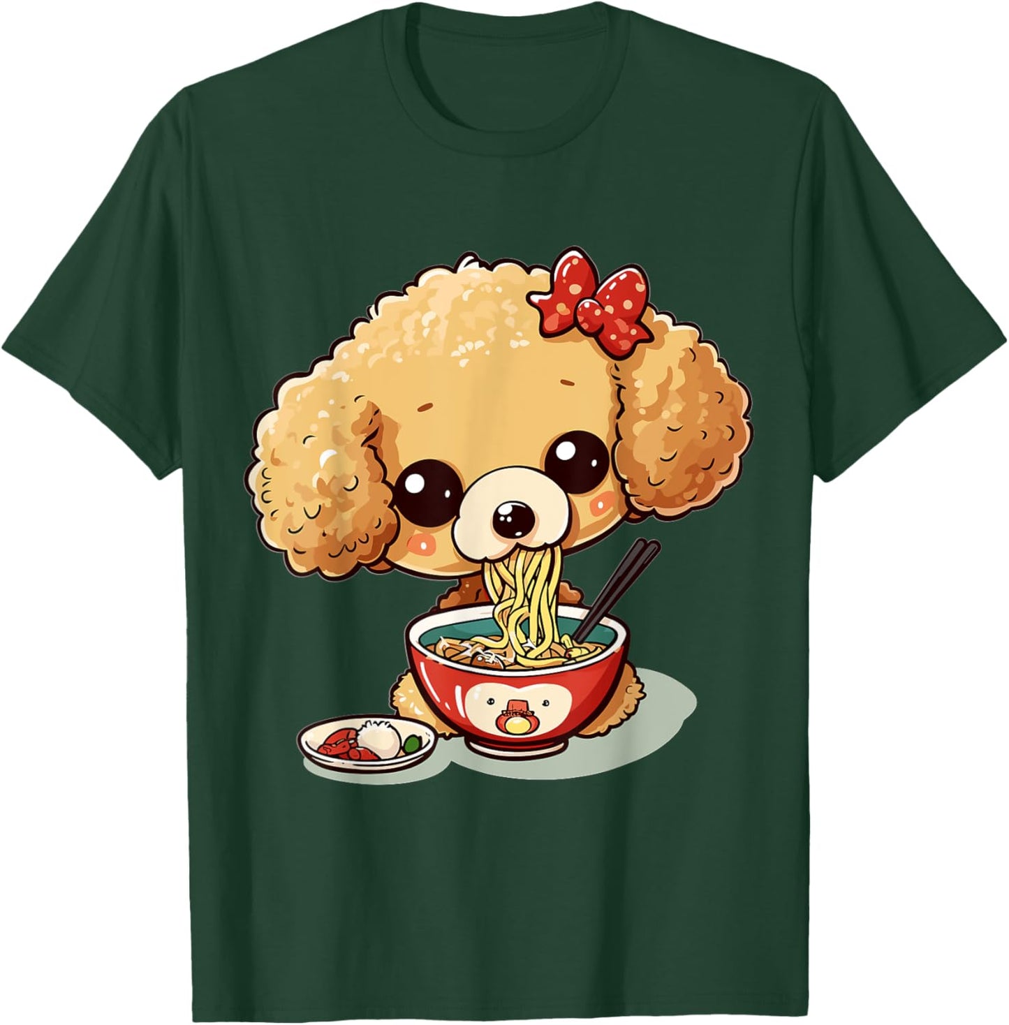 Toy Poodle eating Ramen Noodle Soup Anime Kawaii Graphic T-Shirt - T-Shirt | Forest