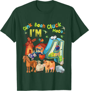 Barnyard 4th Birthday Farm Animals 4 Years Old Farming T-Shirt - T-Shirt | Forest