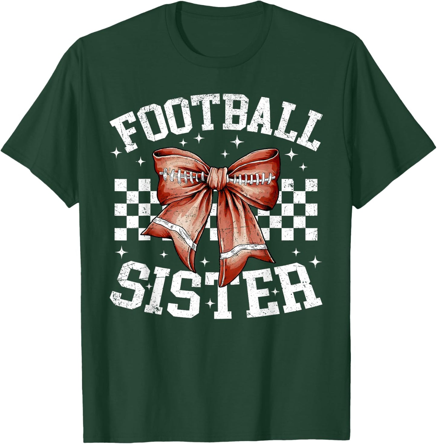 Coquette Bow American Football Sister Thanksgiving Autumn T-Shirt - T-Shirt | Forest