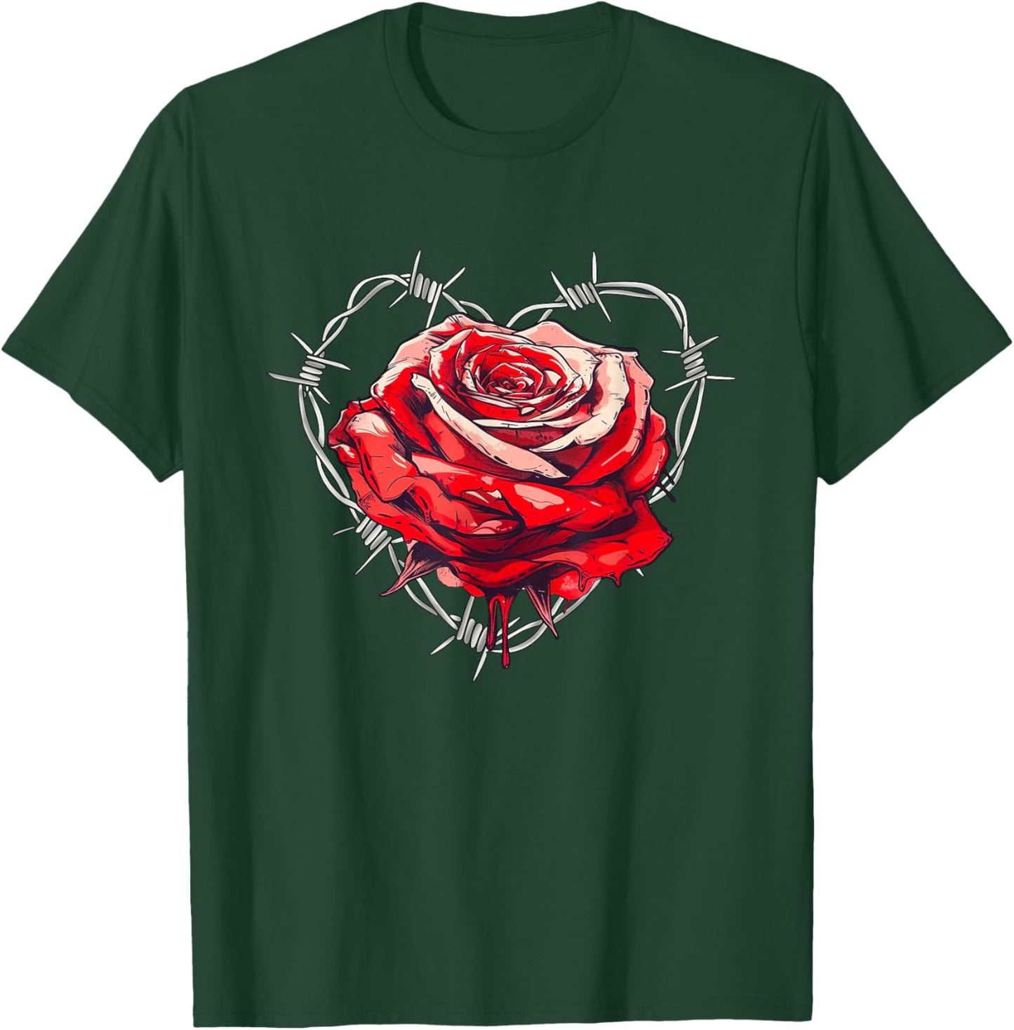 Red Rose in Barbed Wire Love Heart T-Shirt - T-Shirt | Forest