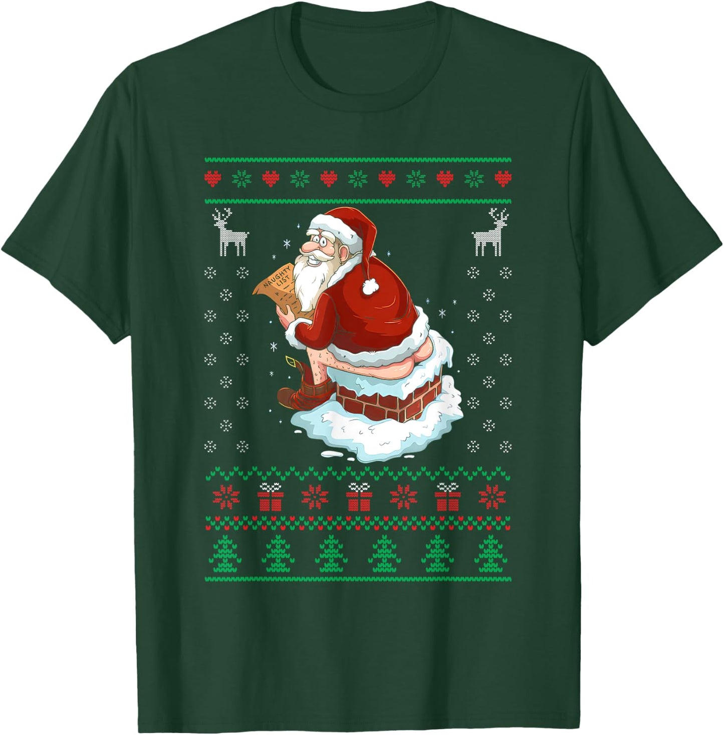 Funny Santa Pooping Down the Chimney Ugly Sweater Christmas T-Shirt - T-Shirt | Forest