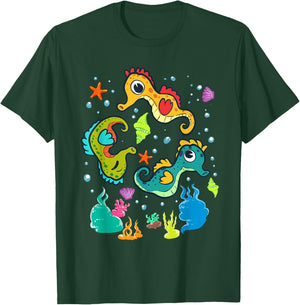 Cute Colorful Sea Horses Sea Life Ocean Seahorse T-Shirt - T-Shirt | Forest
