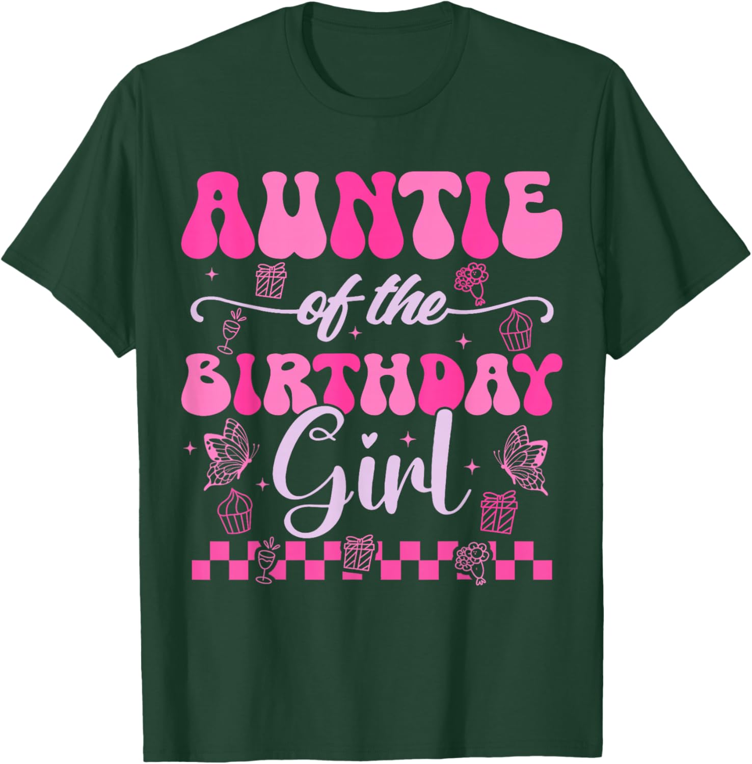 Auntie Of The Birthday Girl Kids Daughter Pink Themed Groovy T-Shirt - T-Shirt | Forest