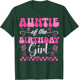 Auntie Of The Birthday Girl Kids Daughter Pink Themed Groovy T-Shirt - T-Shirt | Forest
