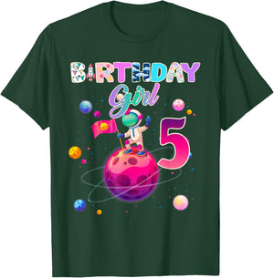 5th Birthday 5 Years Old Astronaut Space Galaxy Girl T-Shirt - T-Shirt | Forest