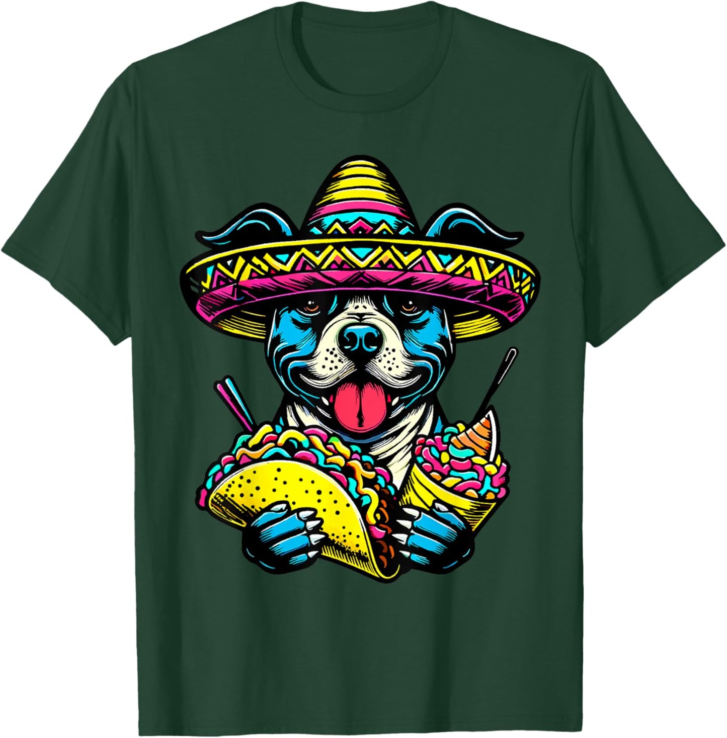 Let's Fiesta Dog Pitbull Cinco De Mayo tacos Sombrero Men Women Kids T-Shirt - T-Shirt | Forest