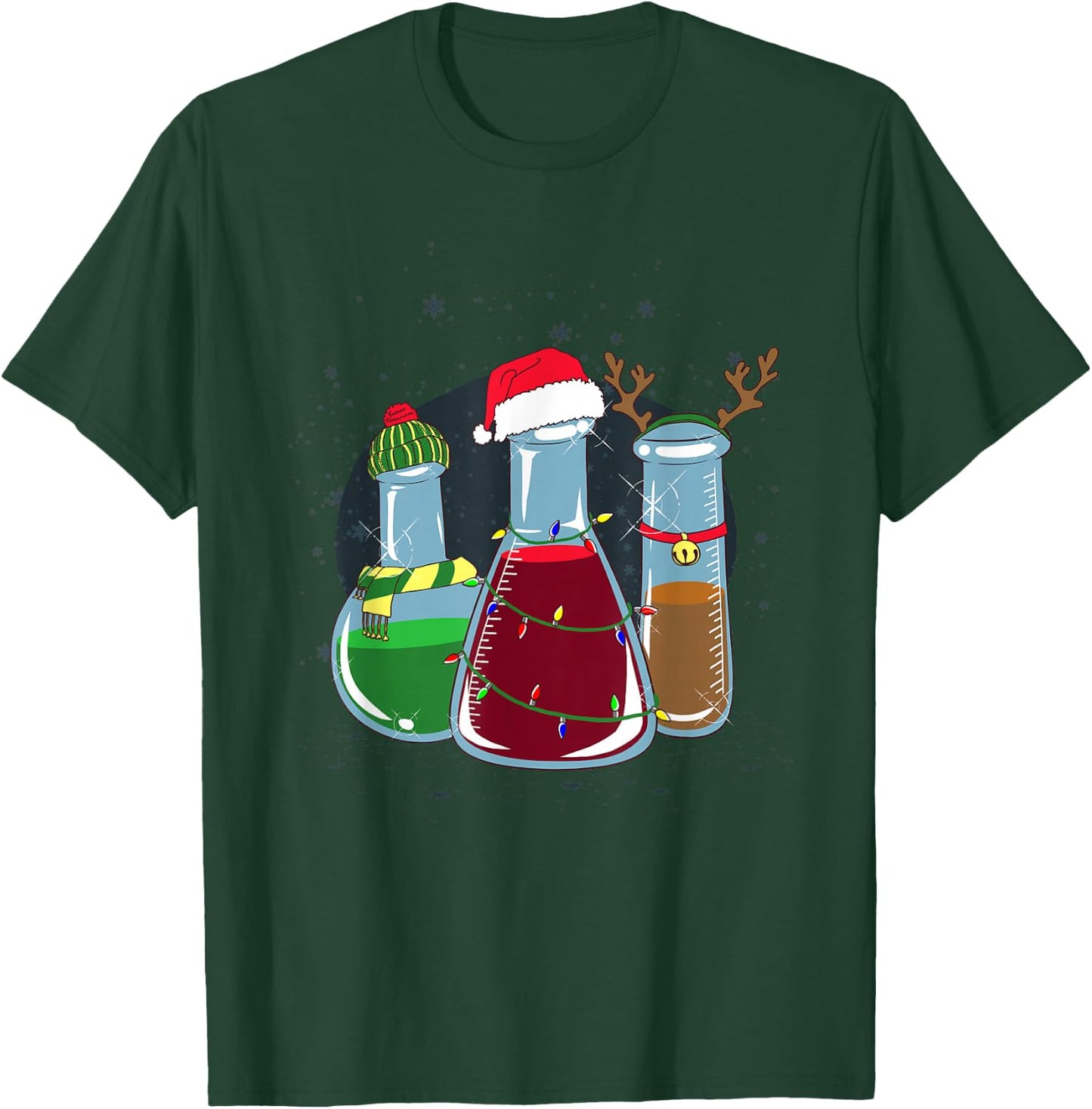 Chemical laboratory bottles, Santa, reindeer, Christmas T-Shirt - T-Shirt | Forest