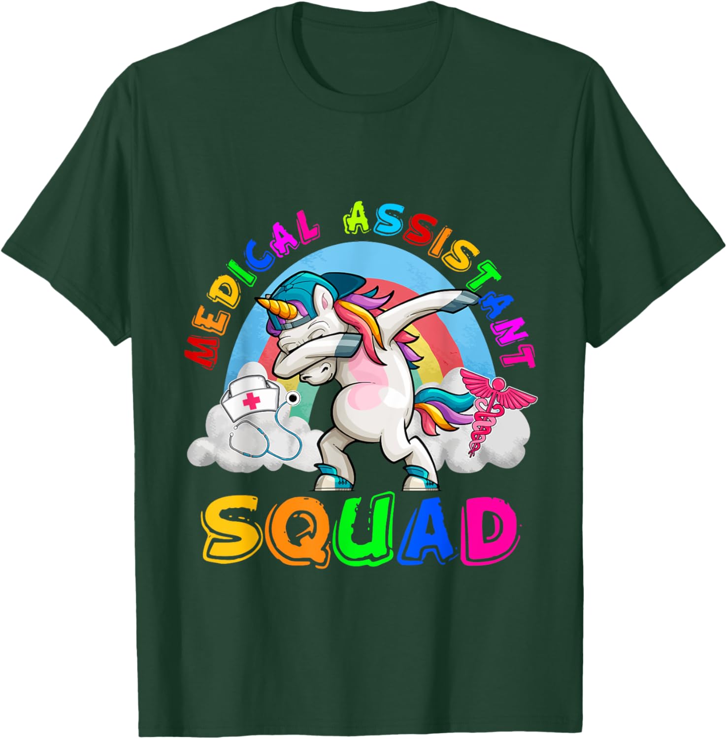 Medical Assistant Squad Dabbing Unicorn Rainbow Funny Family T-Shirt - T-Shirt | Forest