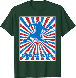 Vintage Dodgeball Player Red White Blue Stripes Sunburst T-Shirt - T-Shirt | Forest
