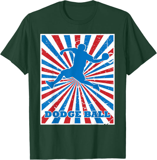 Vintage Dodgeball Player Red White Blue Stripes Sunburst T-Shirt - T-Shirt | Forest