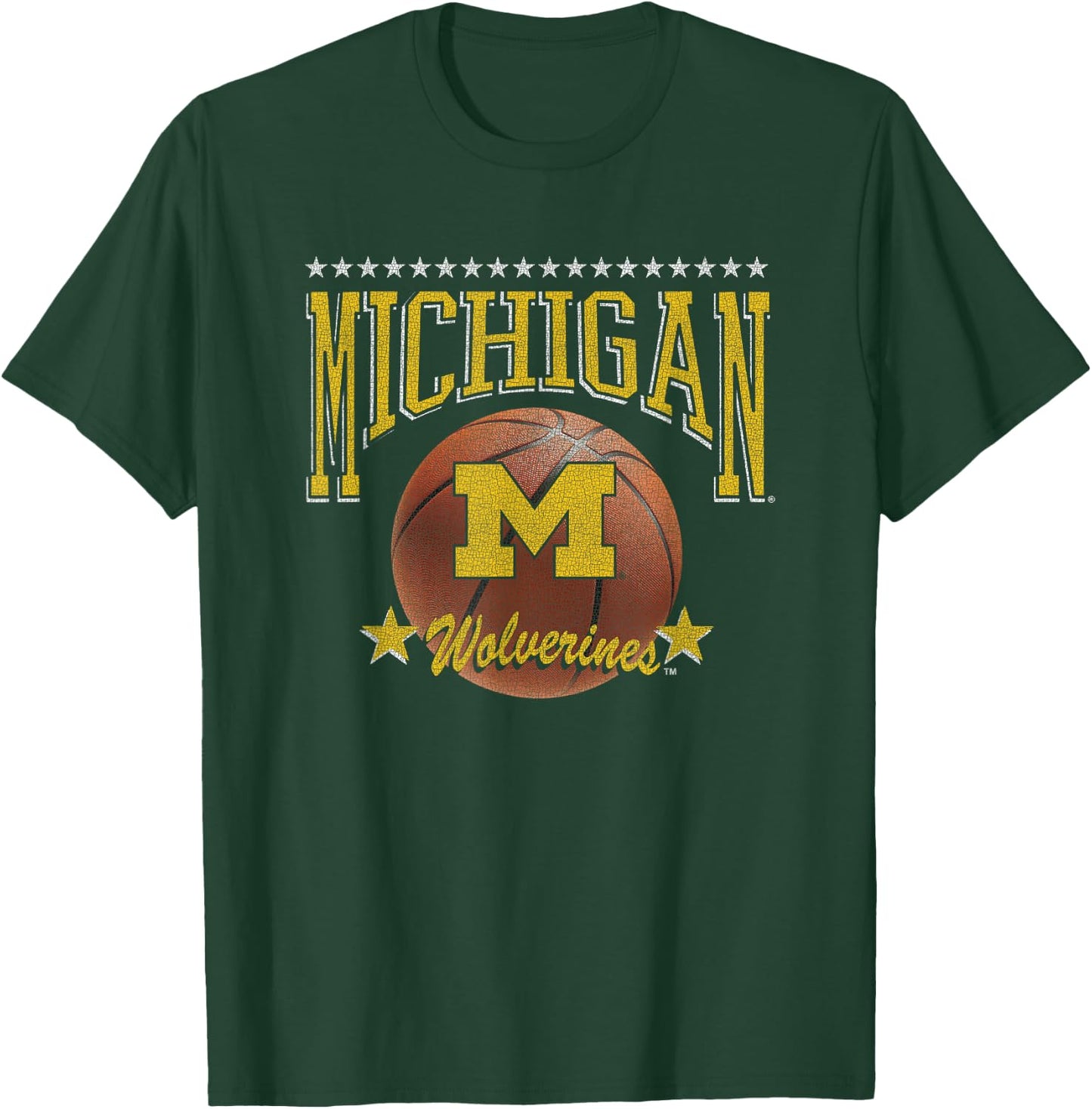 Michigan Wolverines Basketball Vintage Stars Navy T-Shirt - T-Shirt | Forest